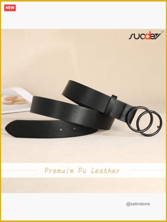 Women Faux Leather Double O-Ring Waist Belt for Jeans Dress main image 6
